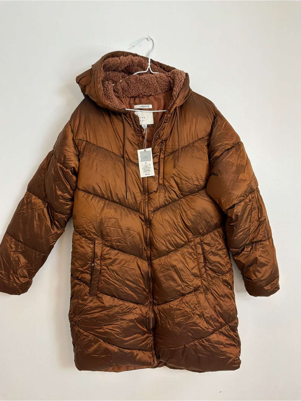 a new day Kids Brown Hooded Puffer Coat with Sherpa Lining